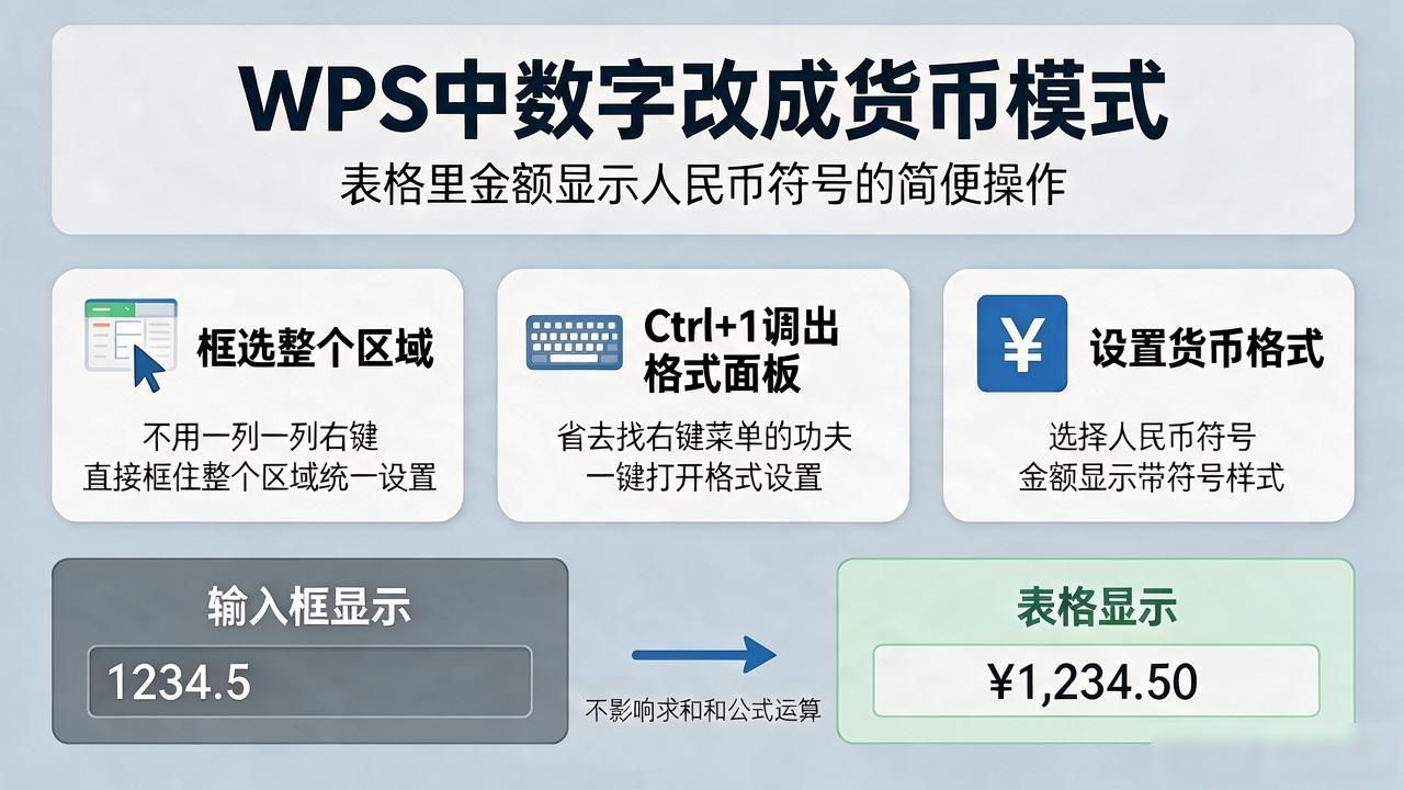 WPS表格数字添加人民币符号_wps 中的数字改成货币模式_WPS表格设置货币格式