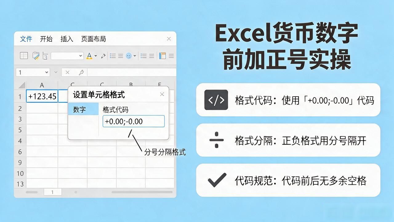 Excel显示正号：货币数字前加正号的实操指南