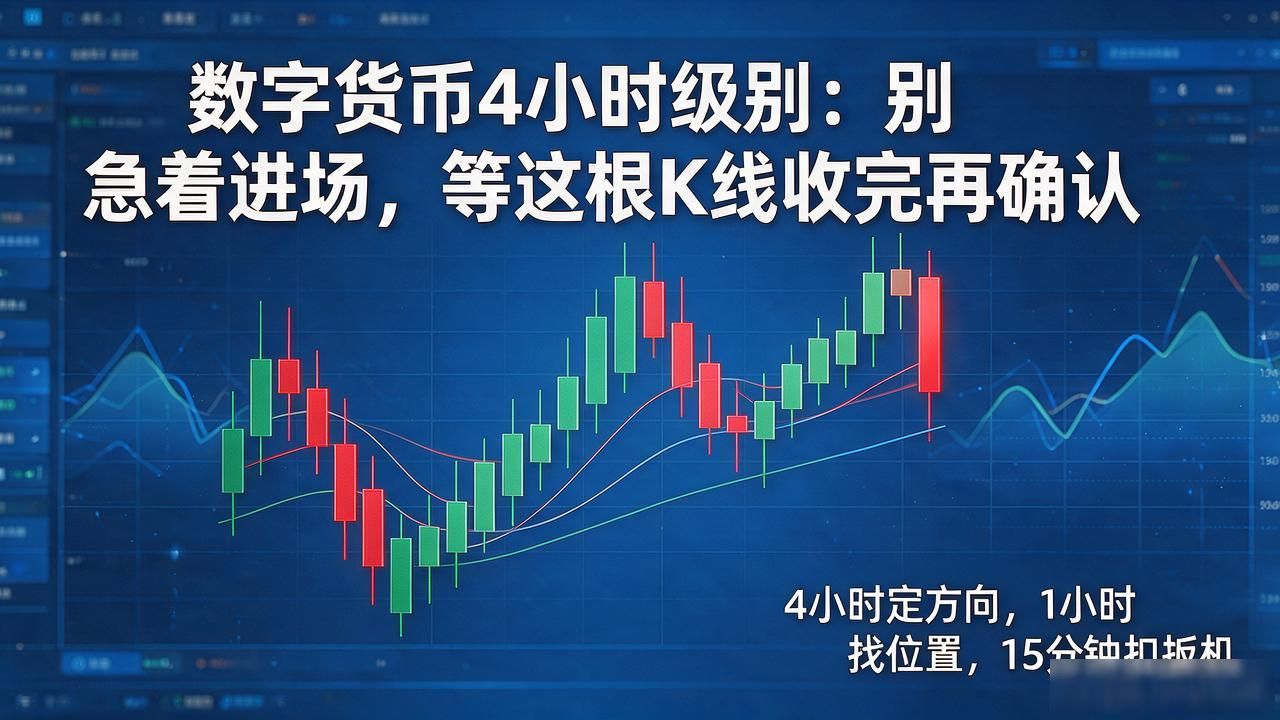 数字货币4小时级别：别急着进场，等这根K线收完再确认