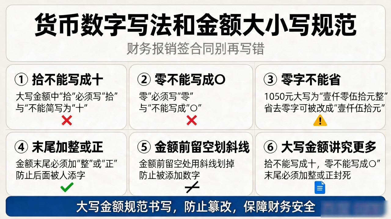 货币数字写法和金额大小写规范,财务报销签合同别再写错